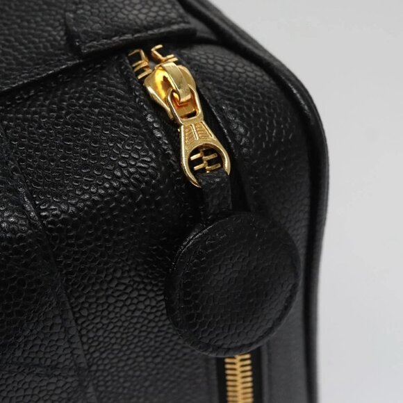 CHANEL Bicolore Vanity Cosmetic Pouch Grained Calf Skin Black Gold CC Auth - Picture 10 of 15